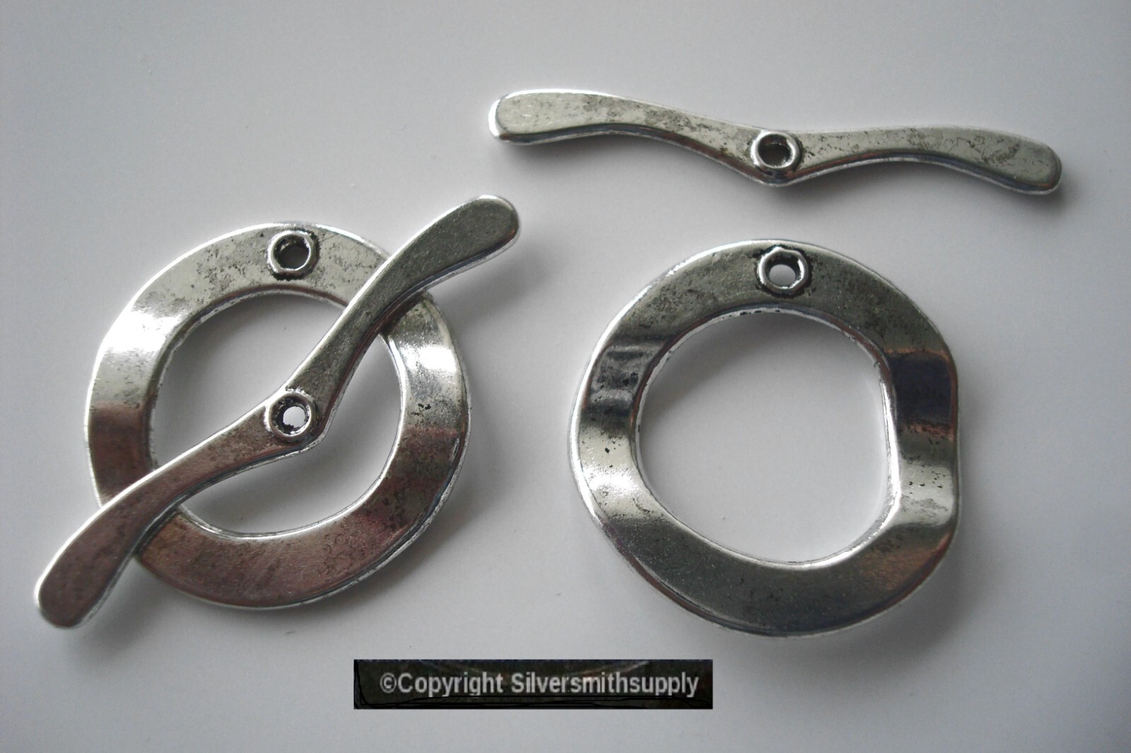Two 30mm Large jewelry toggle clasp antique silver plated contemp design FPC134