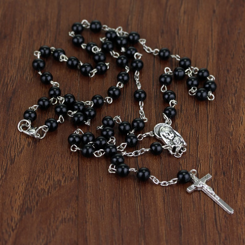 Virgin Mary Rosary Cross Necklace Gothic Goth Punk Jewelry