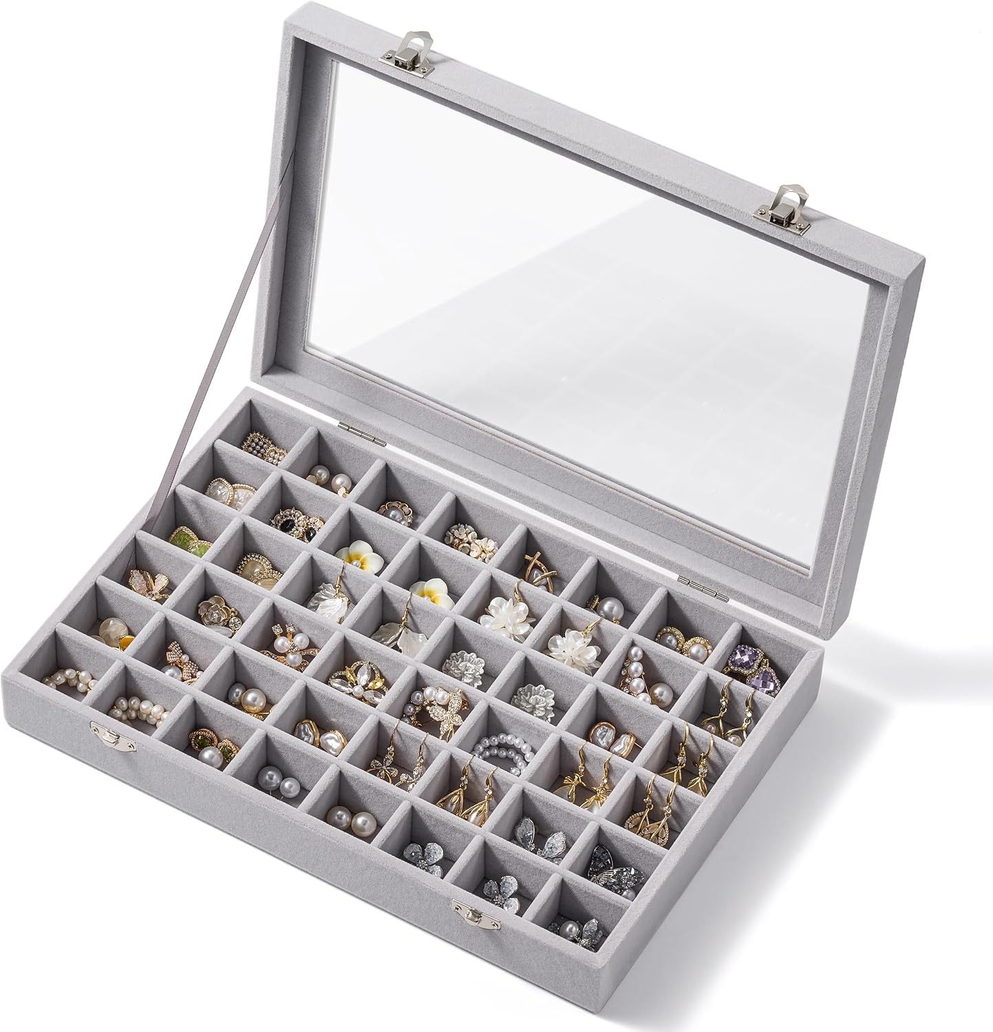 48 Grid Velvet Earring Organizer Tray with Lid, Jewelry Storage for Vanity