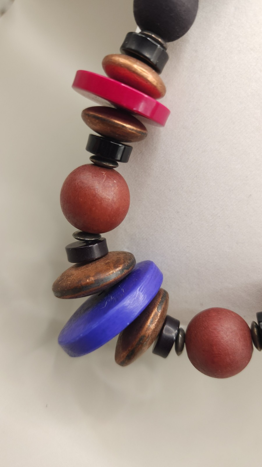 Vintage 70s 80s Chunky Wood Acrylic Bead Statement Necklace Boho Retro 23″ 3.2oz