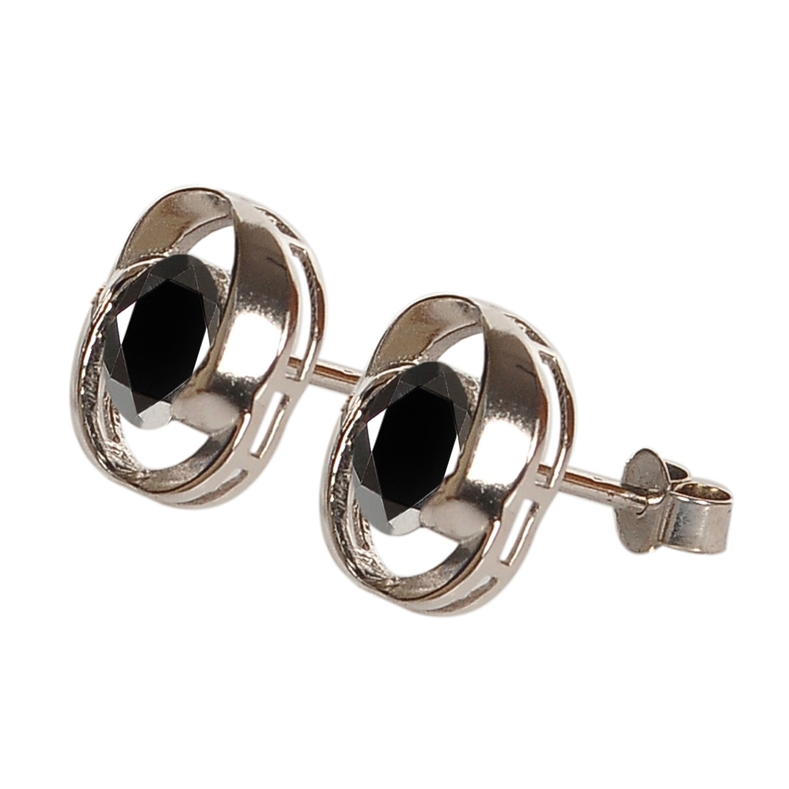 4.00 Cts. 100% Natural Jet Black Diamond Studs In 925 Silver -Tariffs Free