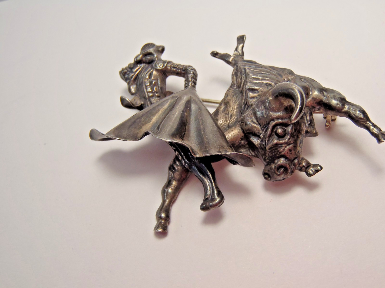 Mexico Sterling Silver Marcel Boucher Large 2 1/4″ Matador & Bull Brooch Pin