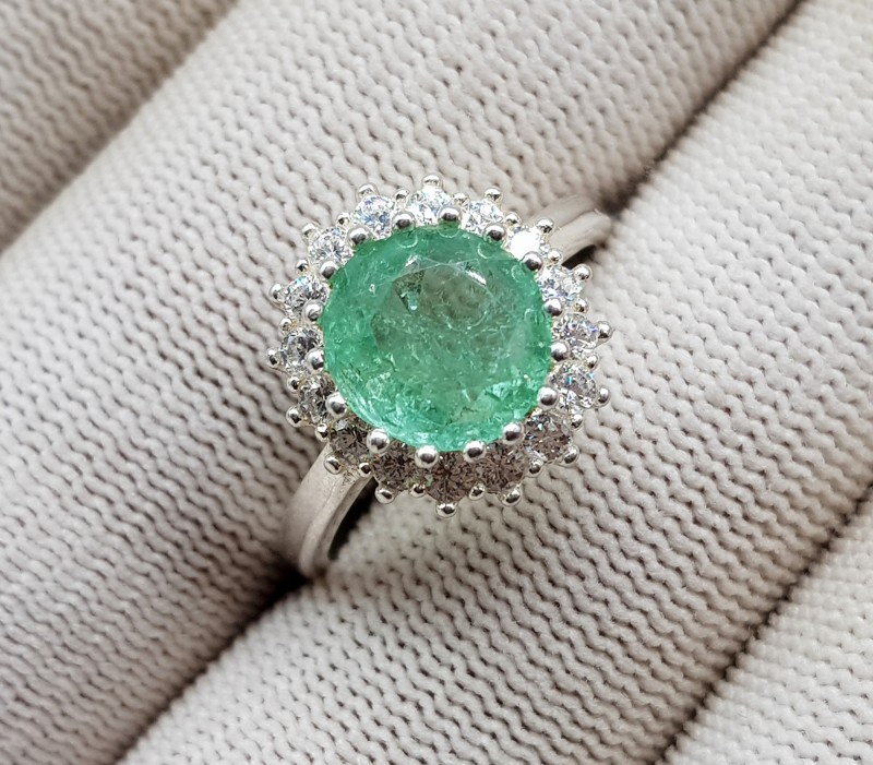 Round Cut Beautiful Natural Green Emerald Ring 19.40 Ct 92.5% Sterling Silver