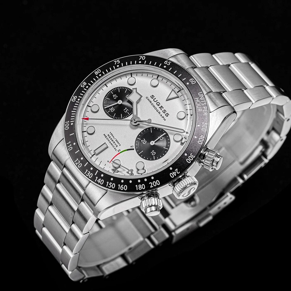 Sugess S457 Panda Mechanical Chronograph Steel White Black Sapphire Men’s Watch