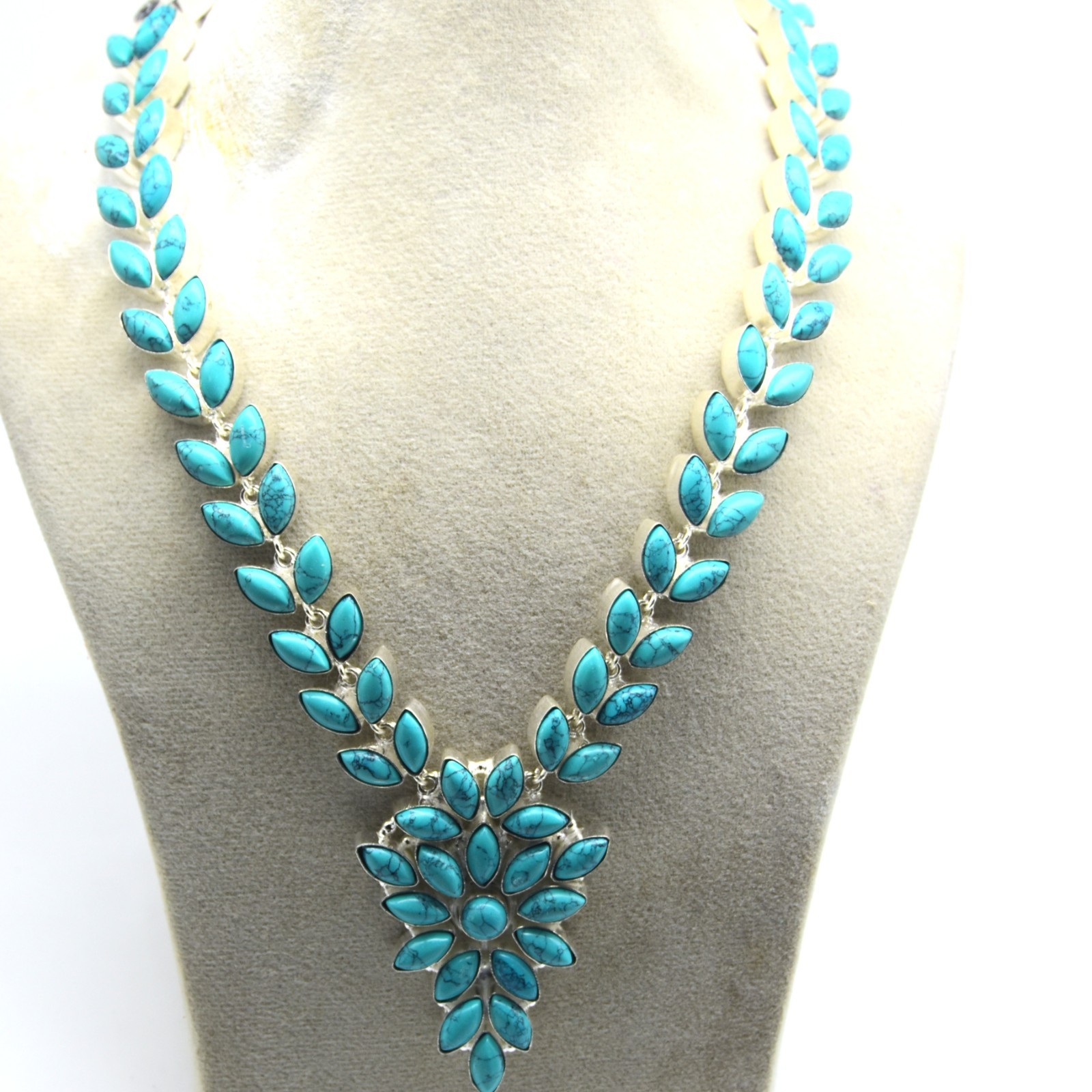 925 Sterling Silver Turquoise Gemstone Handmade Jewelry Necklace Size-18″