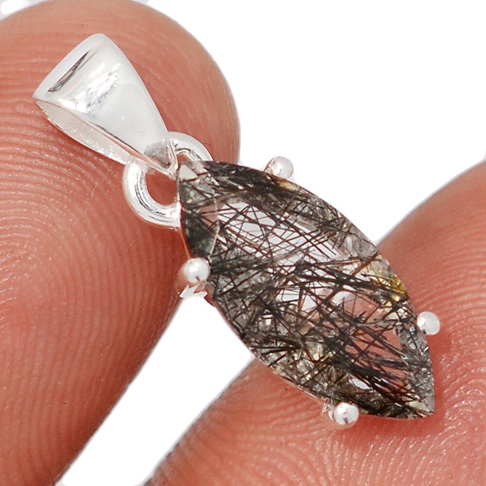 Natural Tourmalated Quartz / Black Rutile, Sri Lanka 925 Silver Pendants CP73319