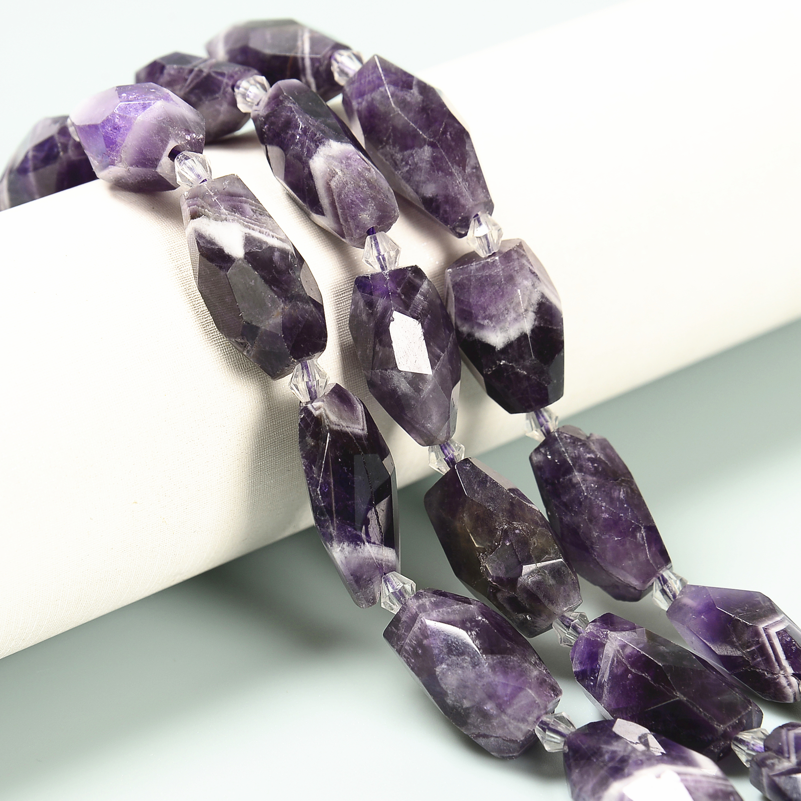 Teeth Chevron Amethyst Irregular Faceted Barrel Drum Chunk 12-30mm 15.5” Strand