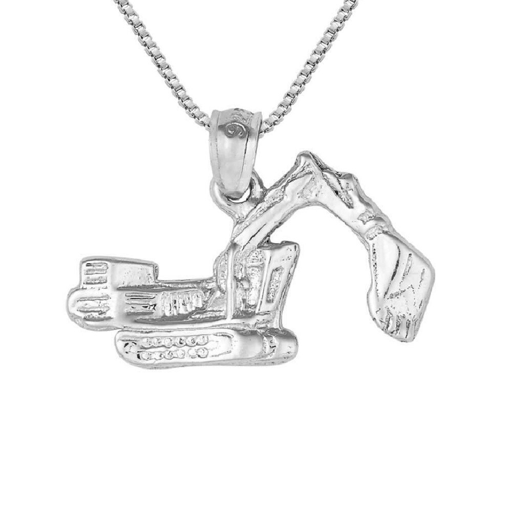 Sterling Silver EXCAVATOR, BULLDOZER Pendant / Charm, Made USA, Box Chain