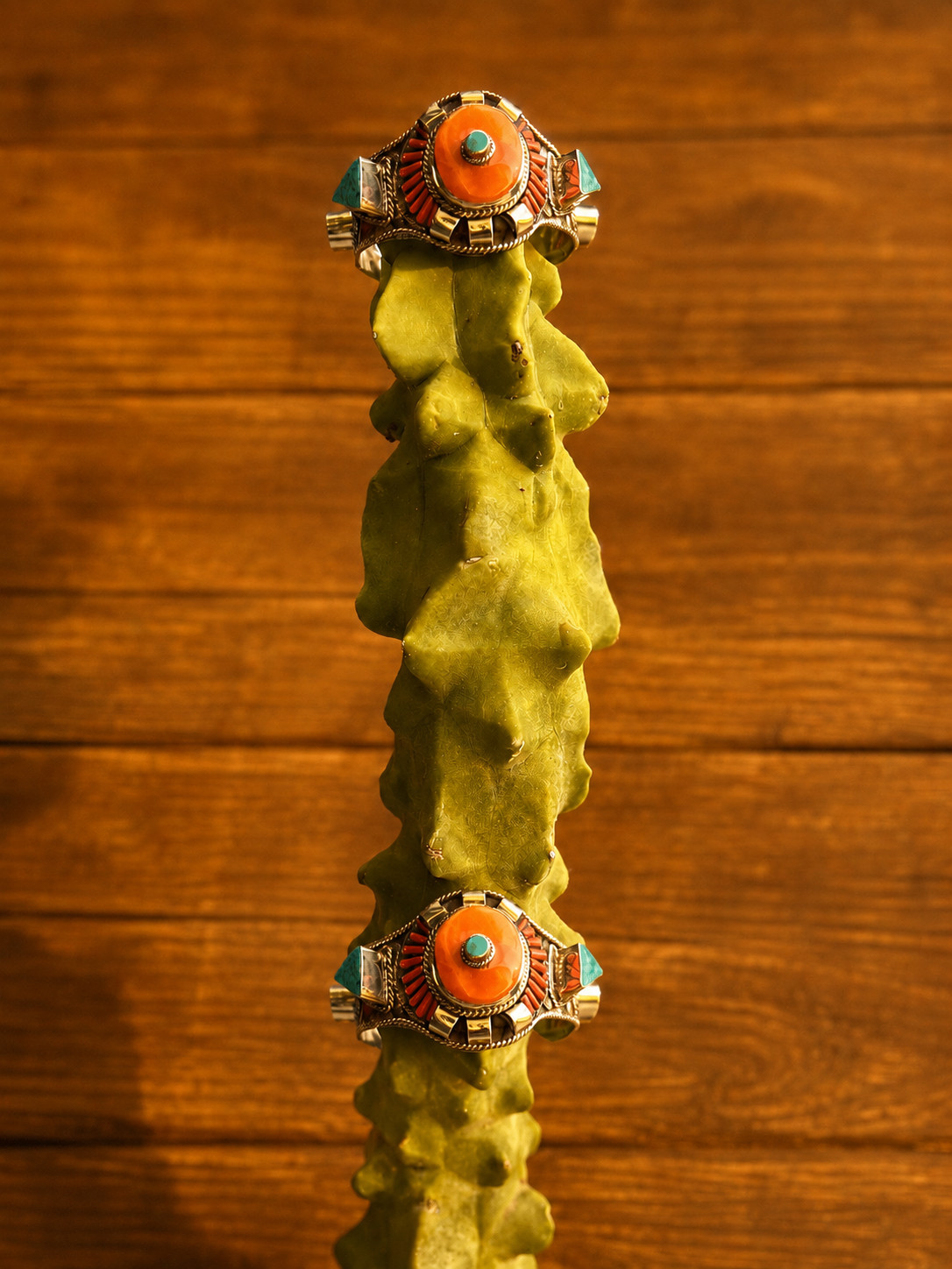 Desert Sun Cuff Turquoise Orange Red Inlay Boho Statement Bracelet Morocco