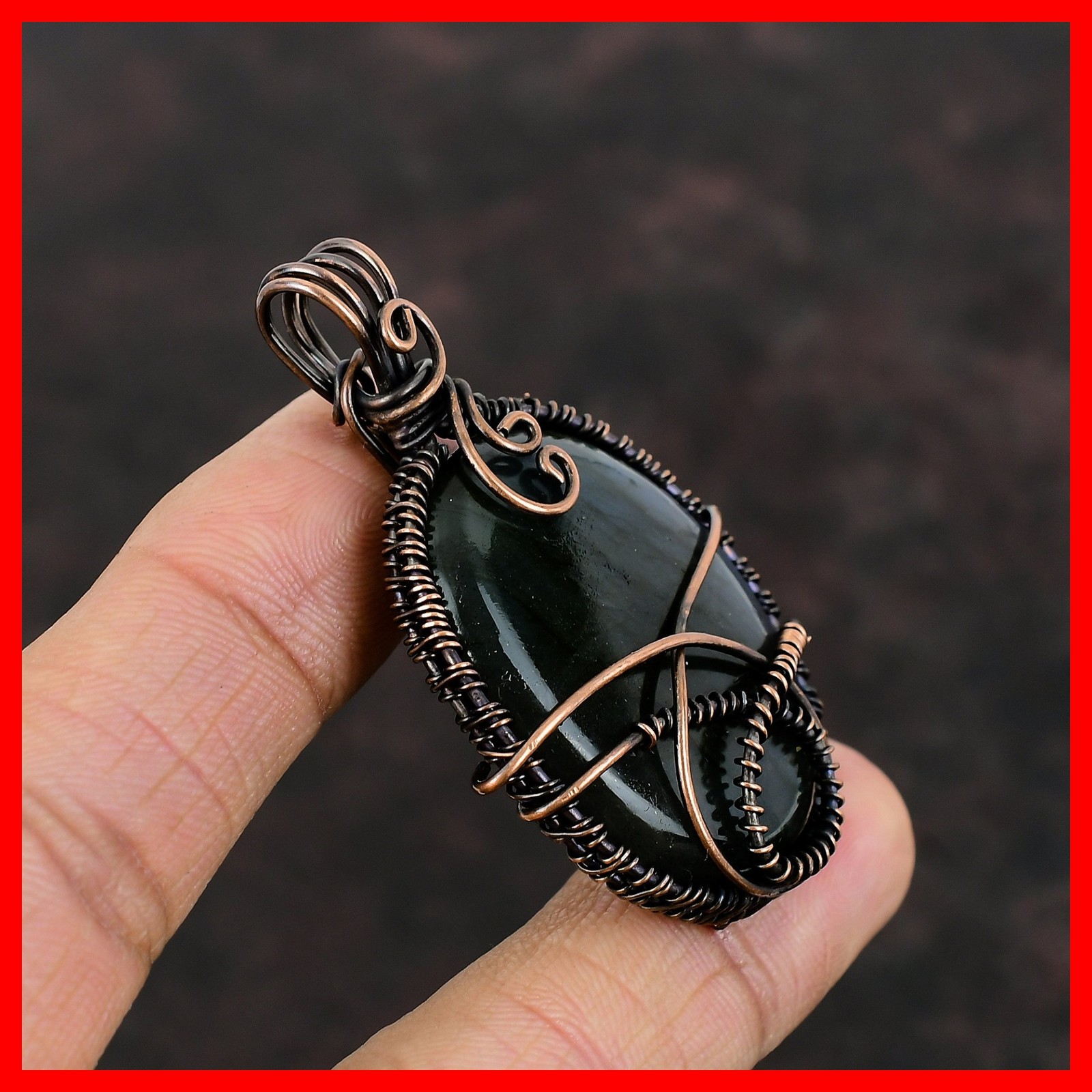 Natural Labradorite Wire Wrapped Handmade Third Eye Chakra Boho Pendant Copper