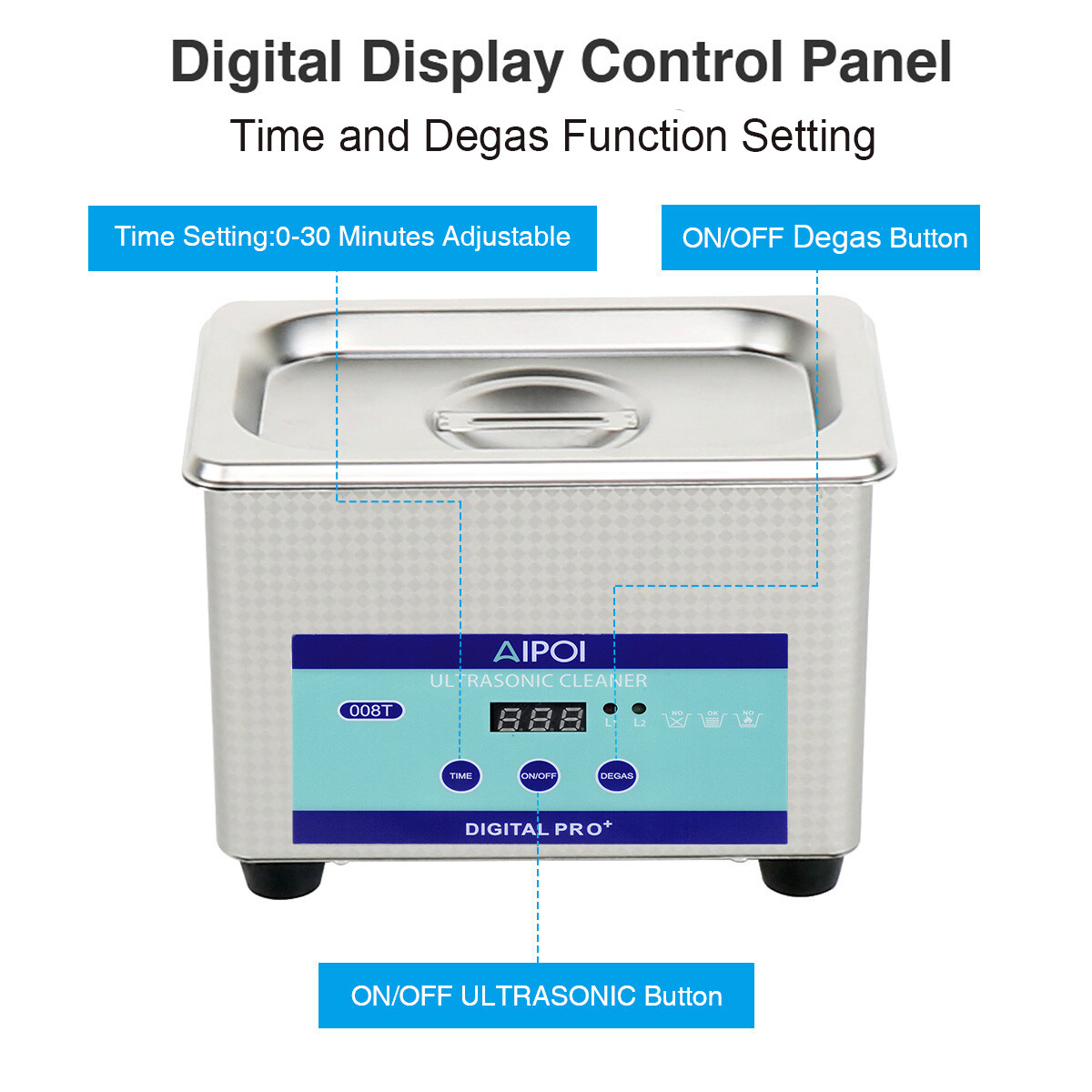 AIPOI 0.8L Ultrasonic Cleaner Digital Sonic Cleaning Equipment Stainless Steel