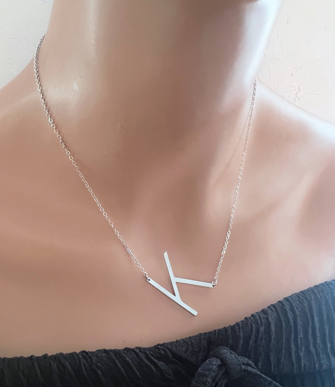 Silver Initial Necklace Large Letter Necklace Big Monogram Necklace Personalized