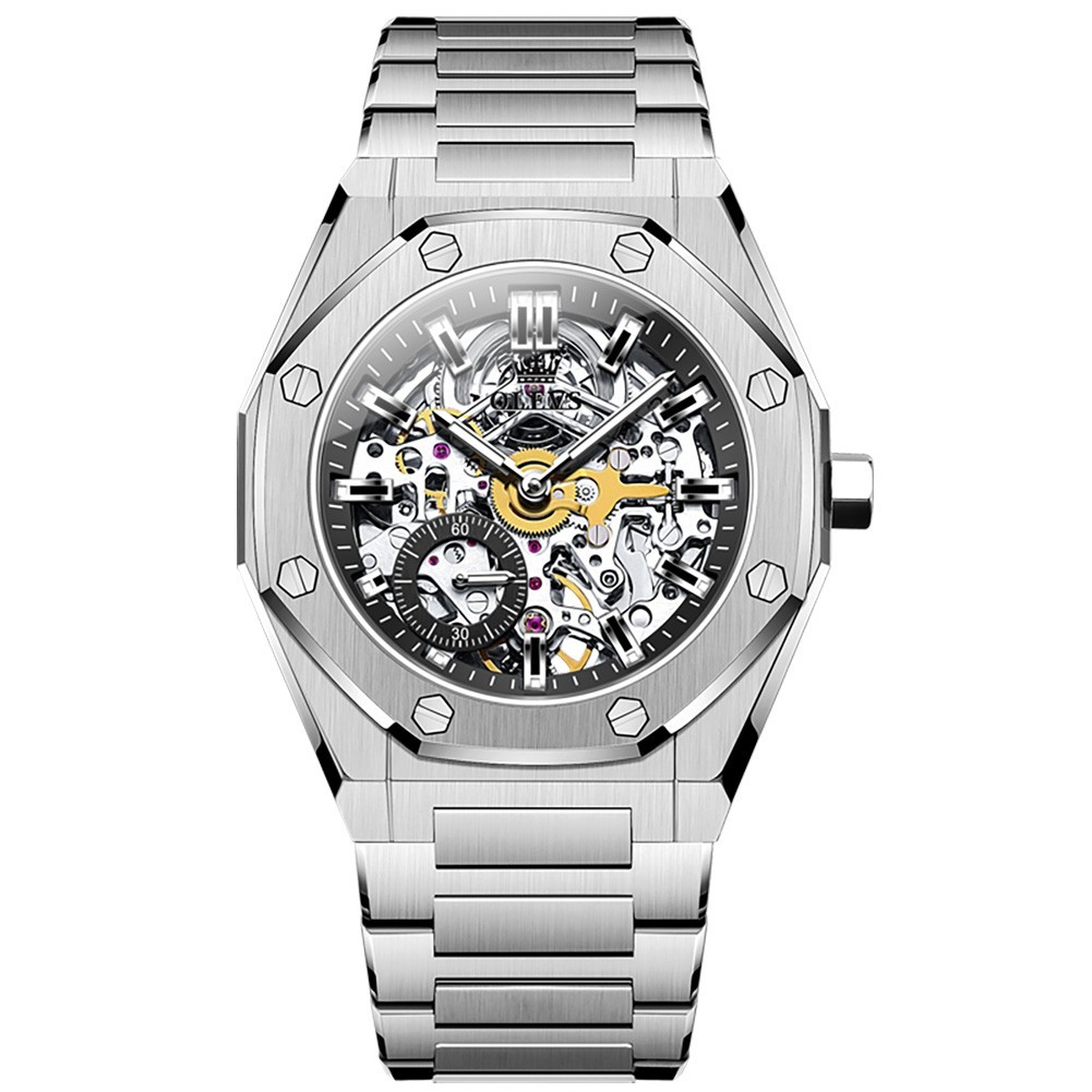 OLEVS 6669 Classic Multi-functiom Rhinestone Hollow Out Gents Mechanical Watch