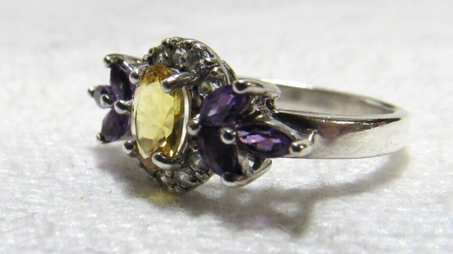 Gorgeous Bangkok Ratnaraj Sterling Silver Citrine Amethyst CZ Sz 8.75 Ring BBJ