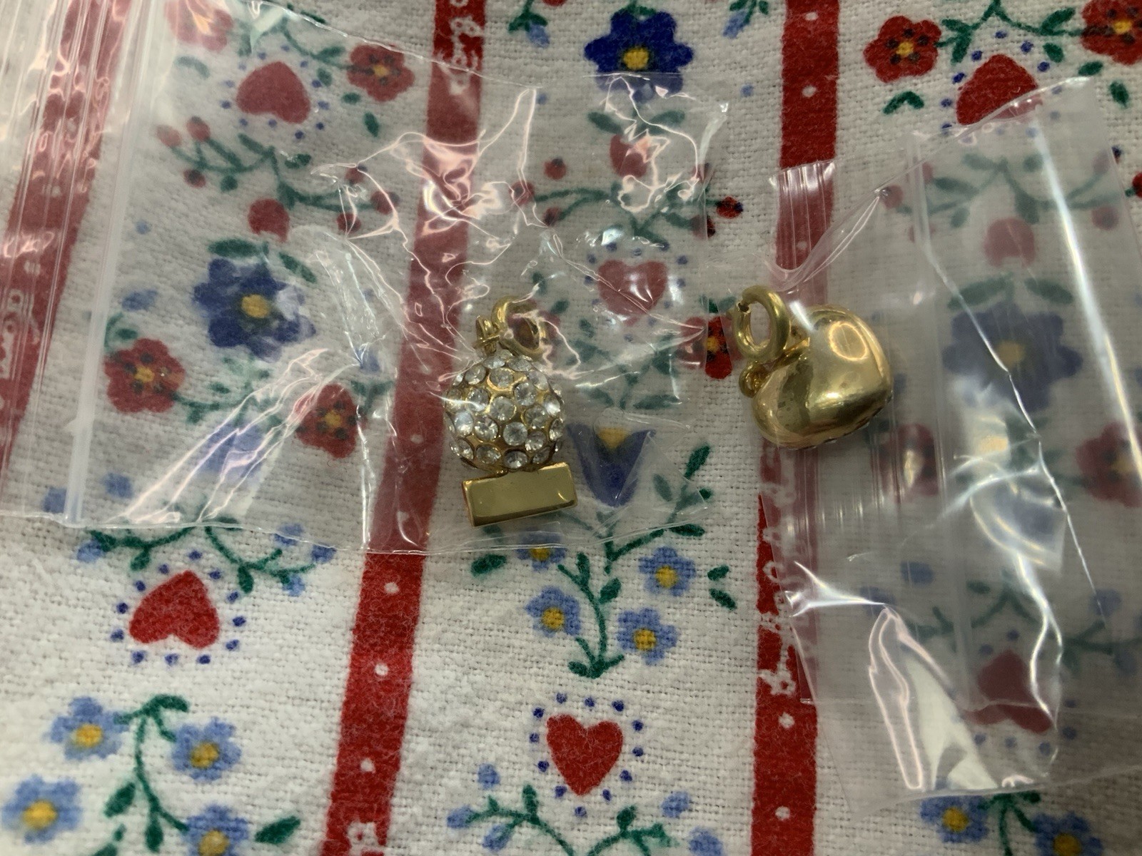 TWO Estee Lauder Charms Gold Tone NIB (Glittering Heart + New Year’s Ball)