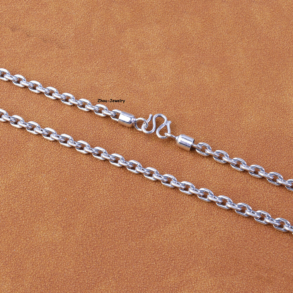 Solid 925 Sterling Silver Women Men 4mm Square O Link Chain 26-27g 27.5inch