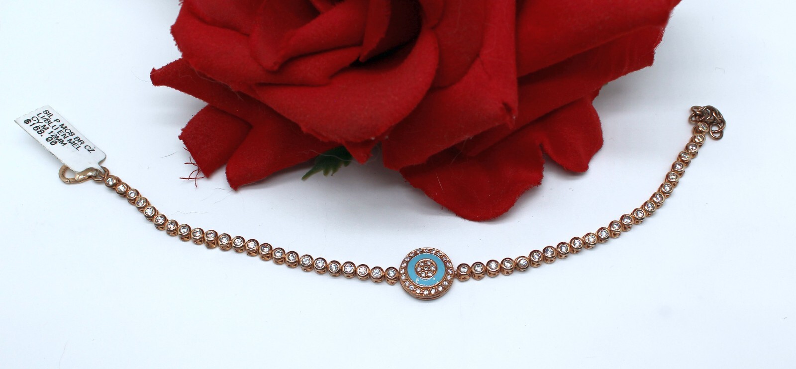 NWT Rose Gold Vermeil CZ Evil Eye 10.7g Bracelet CAT RESCUE