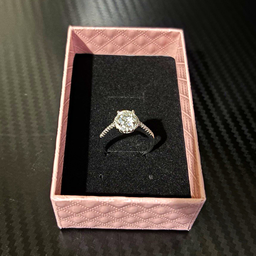 GRA 1.0ct Round Moissanite Prong Engagement Ring 9k White Gold Size 7