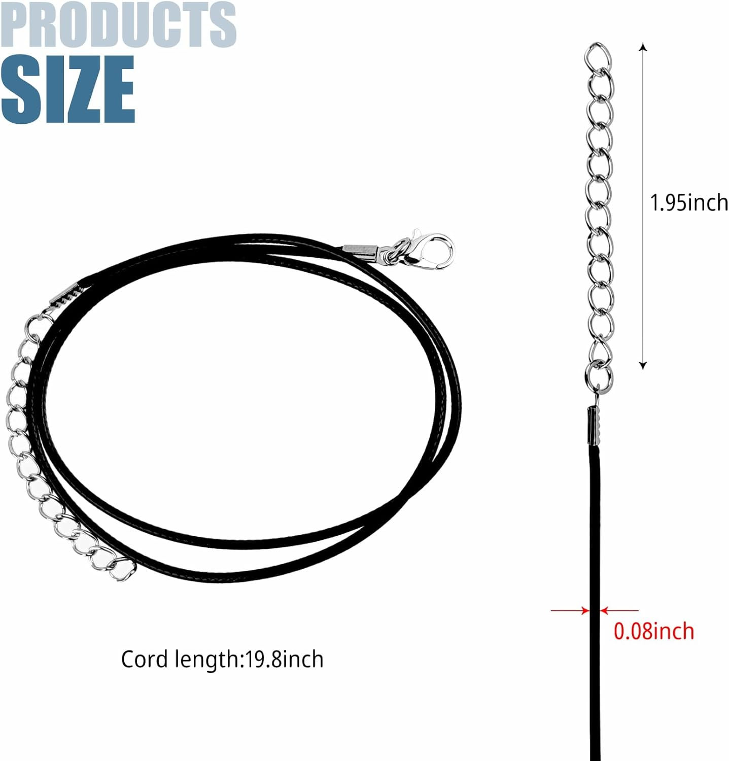 20 Pack Black Necklace Cord, Leather Cord Necklace with Clasp, Waxed Rope Neckla