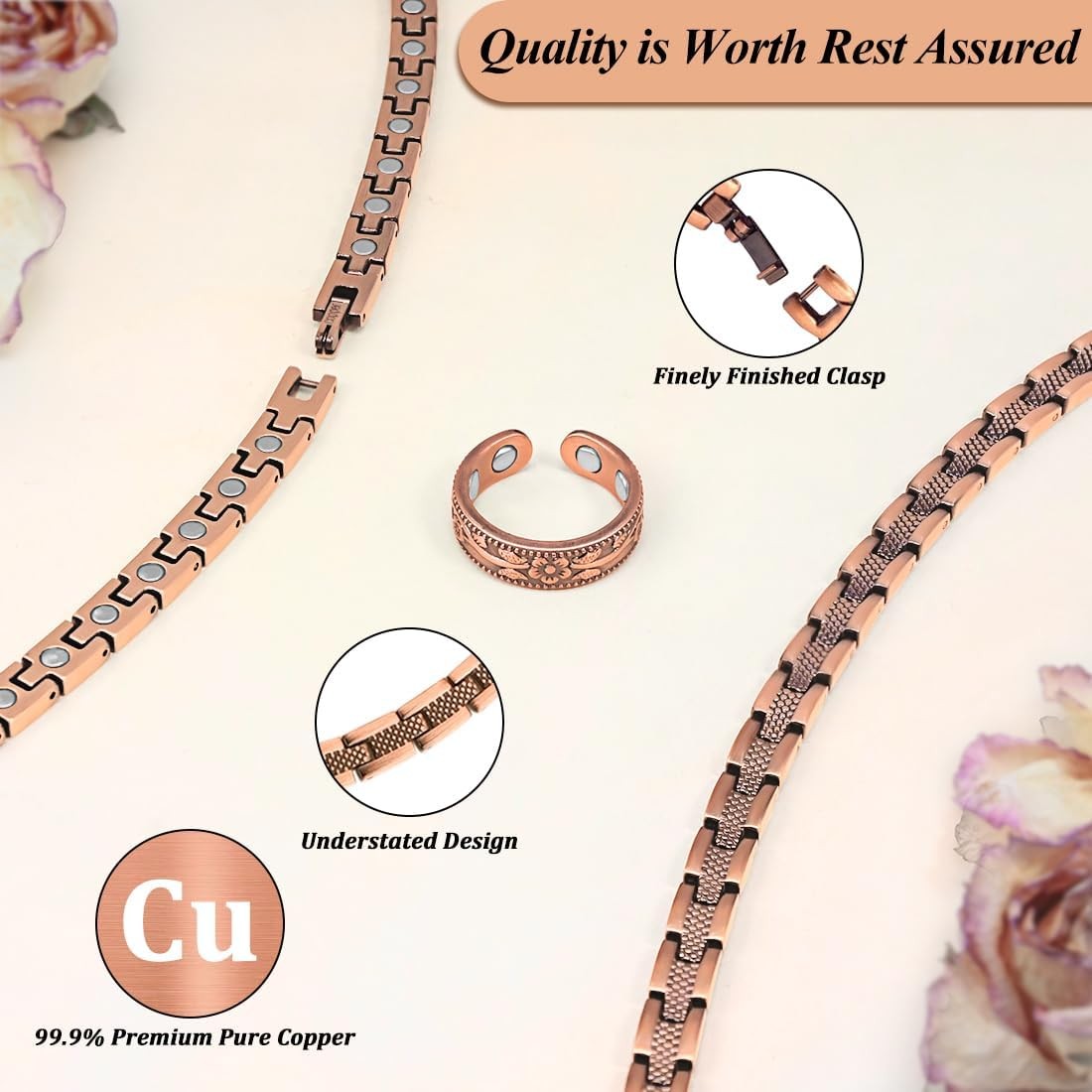 Vicmag Copper Magnetic Necklace for Women Men – Ultra Strength Magnets-99.9% Sol
