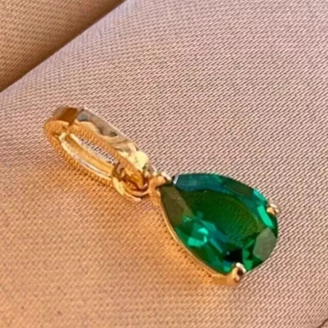 14K Yellow Gold Plated Natural Emerald 5.00Ct Pear Cut Gemstones Pendant Real