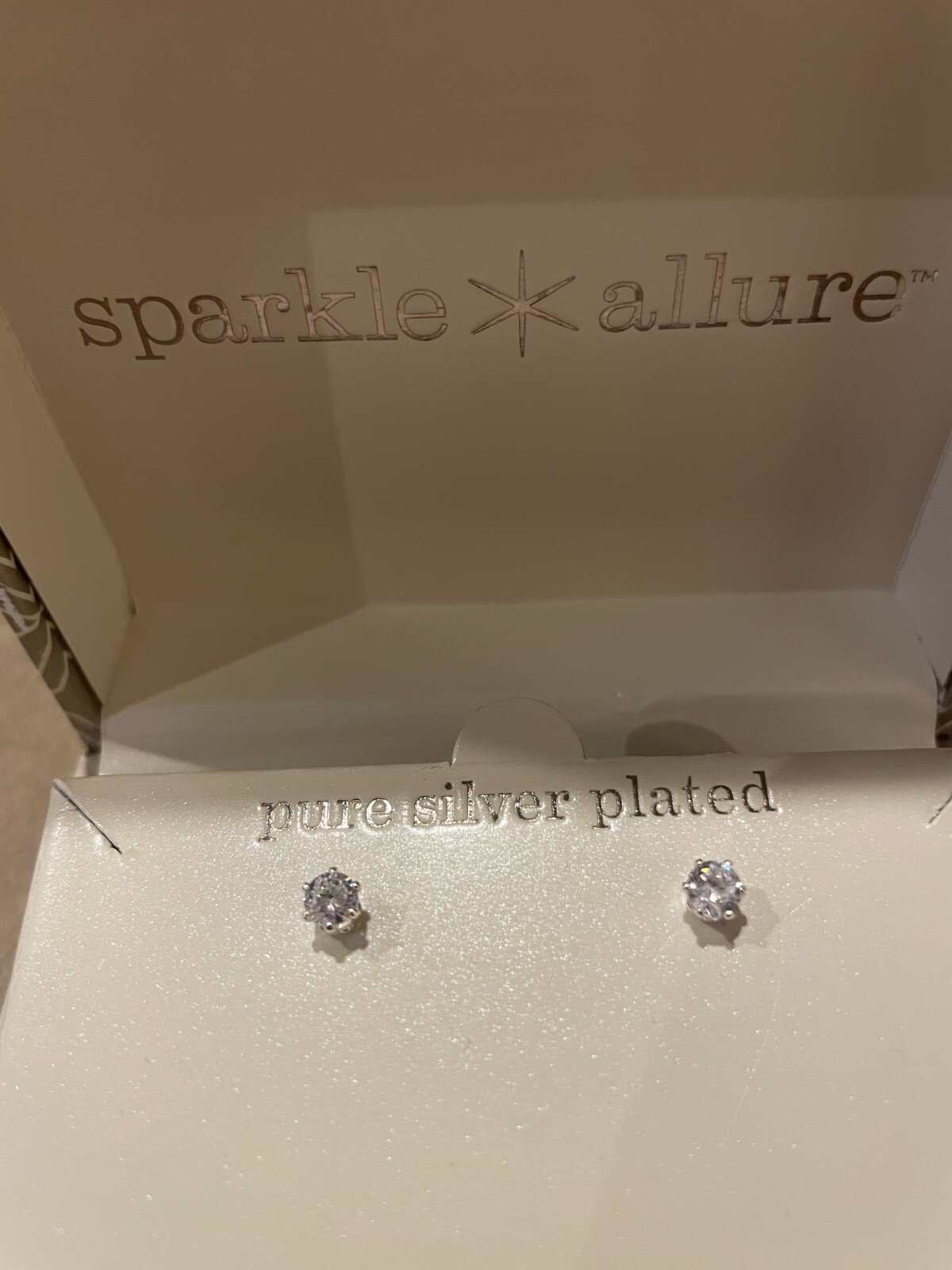 Sparkle Allure earrings pure silver plated cubic zirconia ear set new