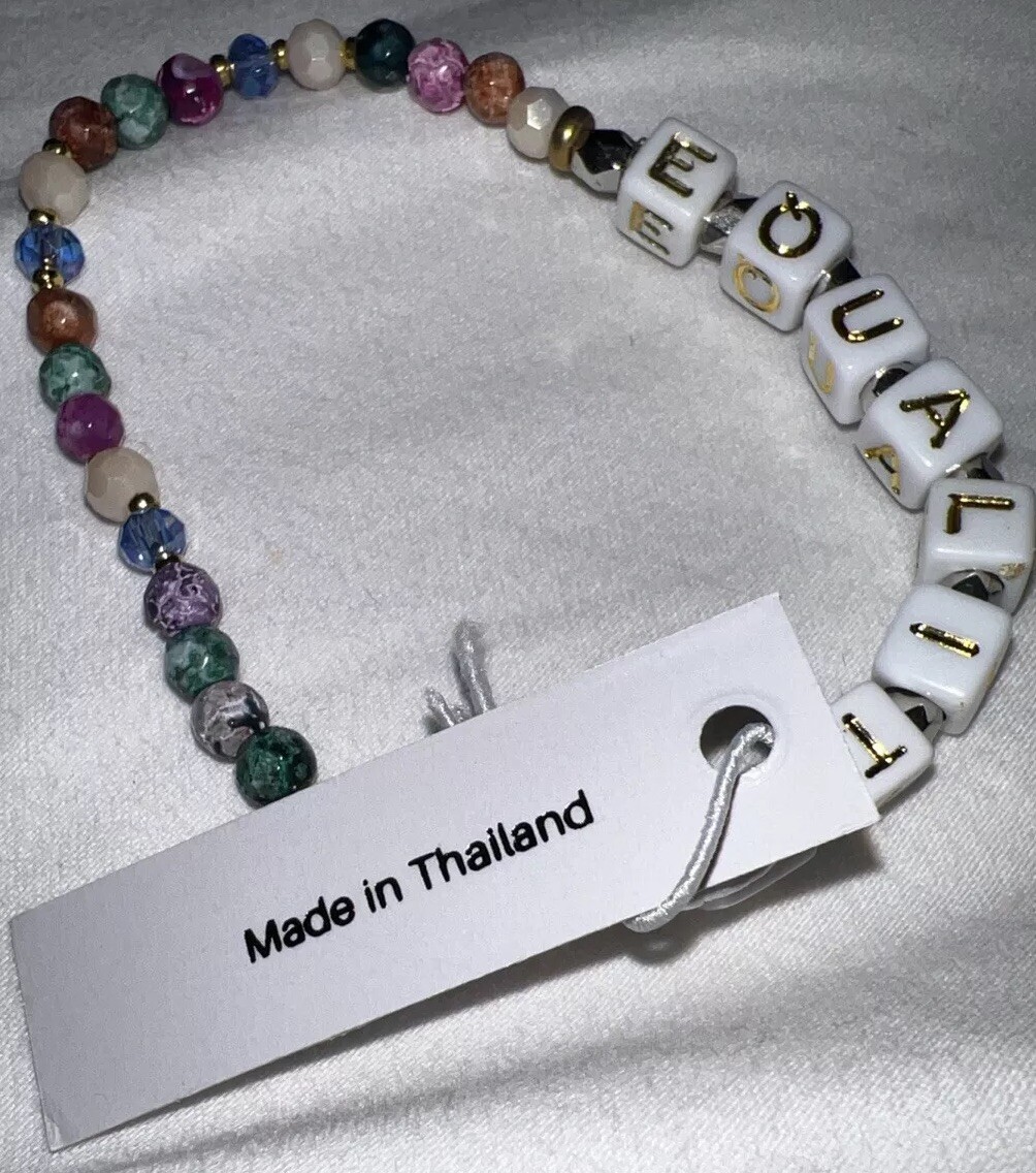 New Nakamol Chicago Handmade Stretchy Bracelet ‘EQUALITY’ in Gold & White