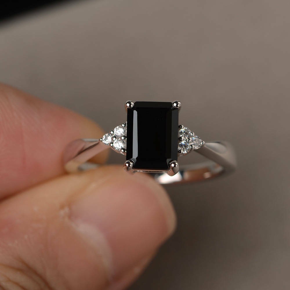 Black Diamond 2.80 Ct Emerald Cut Lab-Created Wedding Ring 925 Sterling Silver