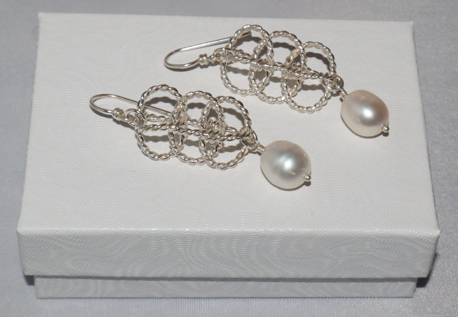 Sterling Silver Cage Twist Pearl drop Dangle Earrings