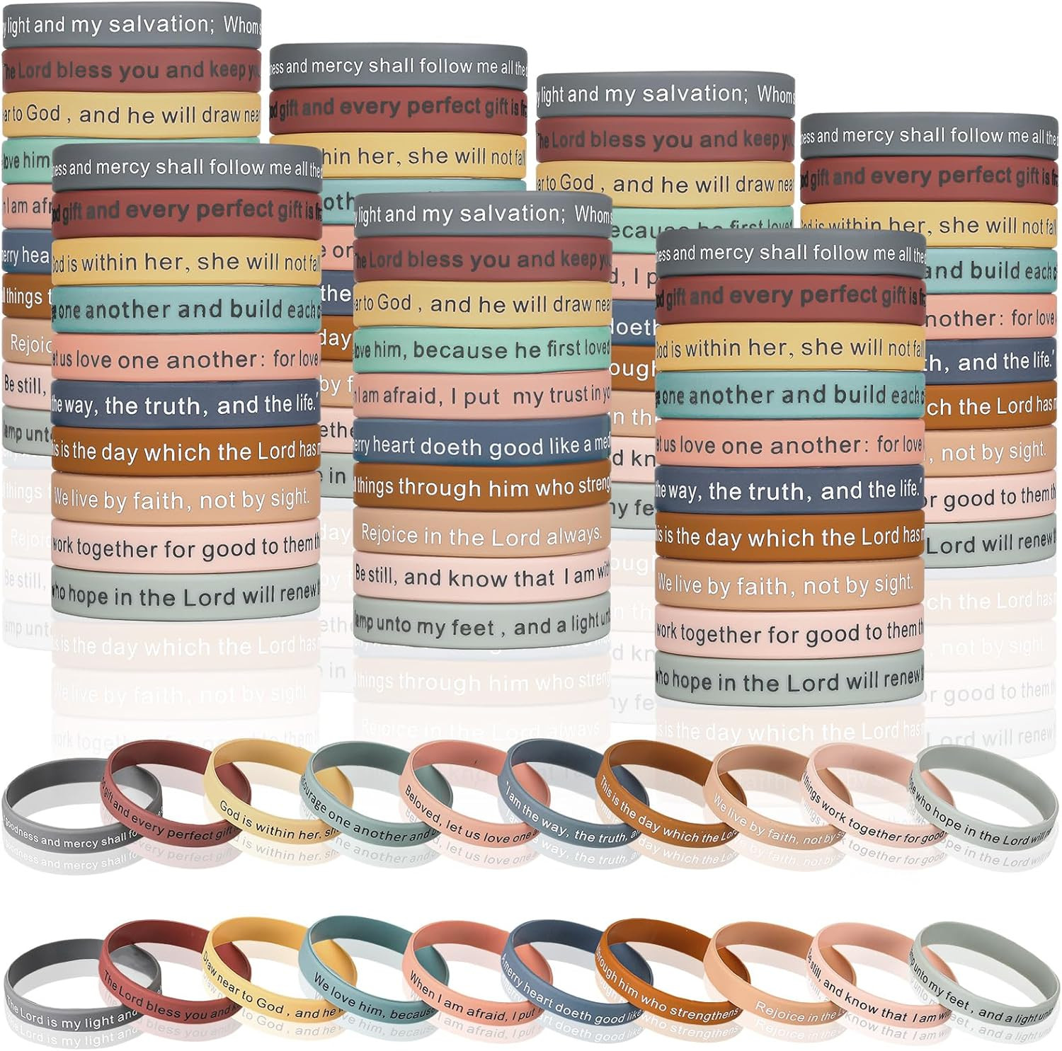 120 Pieces Bible Verses Bracelets Motivational Quote Rubber Wristbands Christian