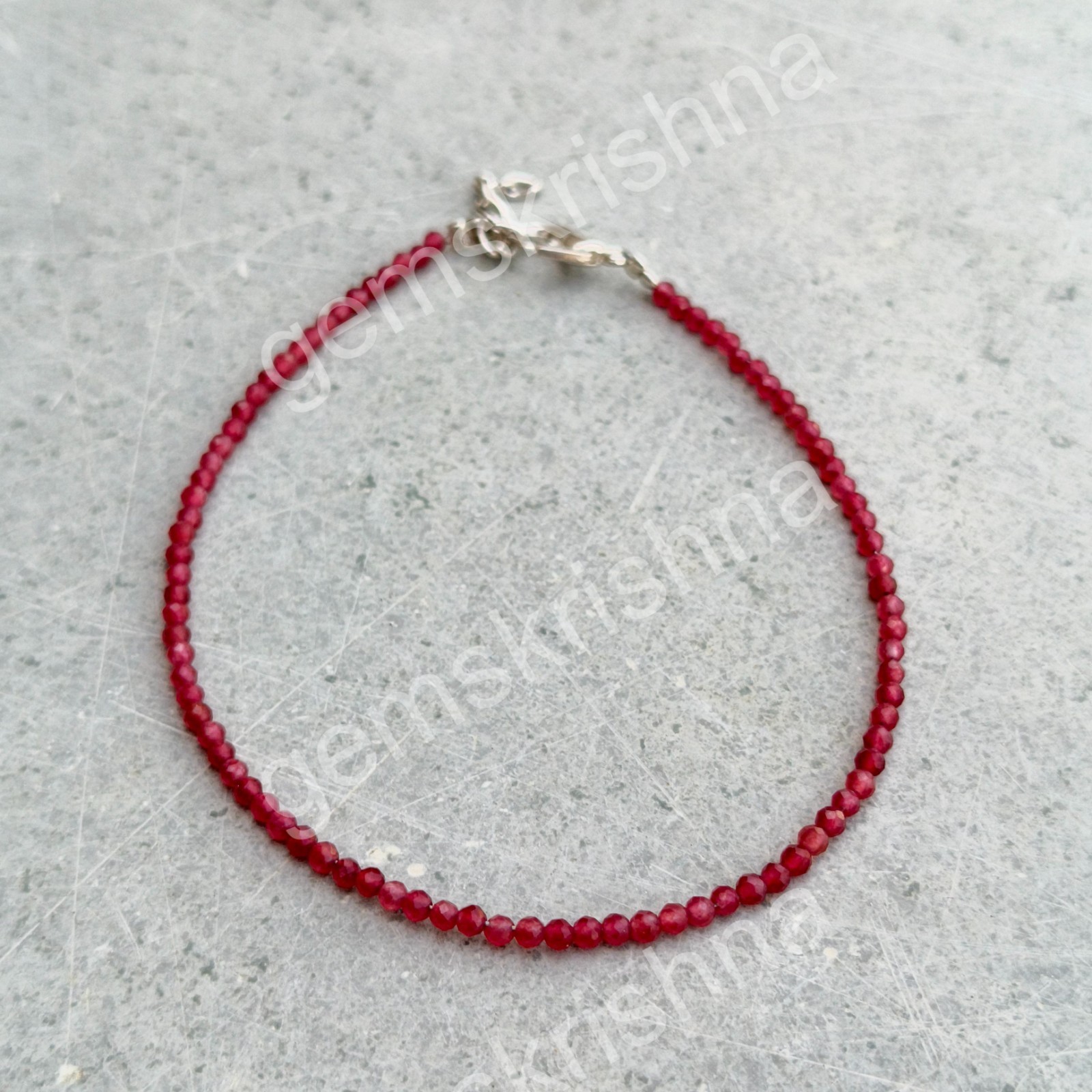 Natural Ruby 2mm Beaded Bracelet | Dainty Red Gemstone Bracelet for Women | Min