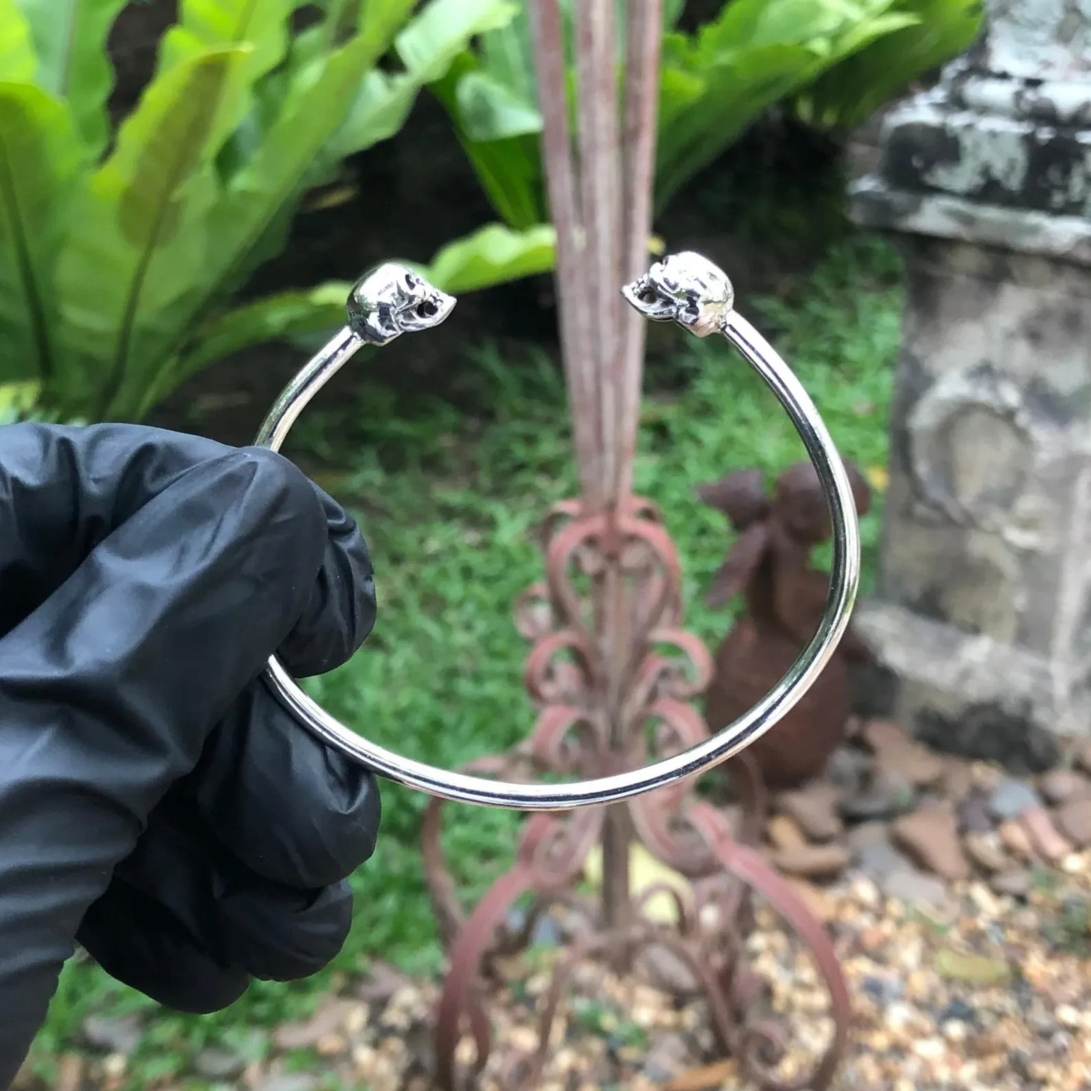 Handcrafted 925 Sterling Silver Skull Skeleton Gothic Punk Biker Bracelet