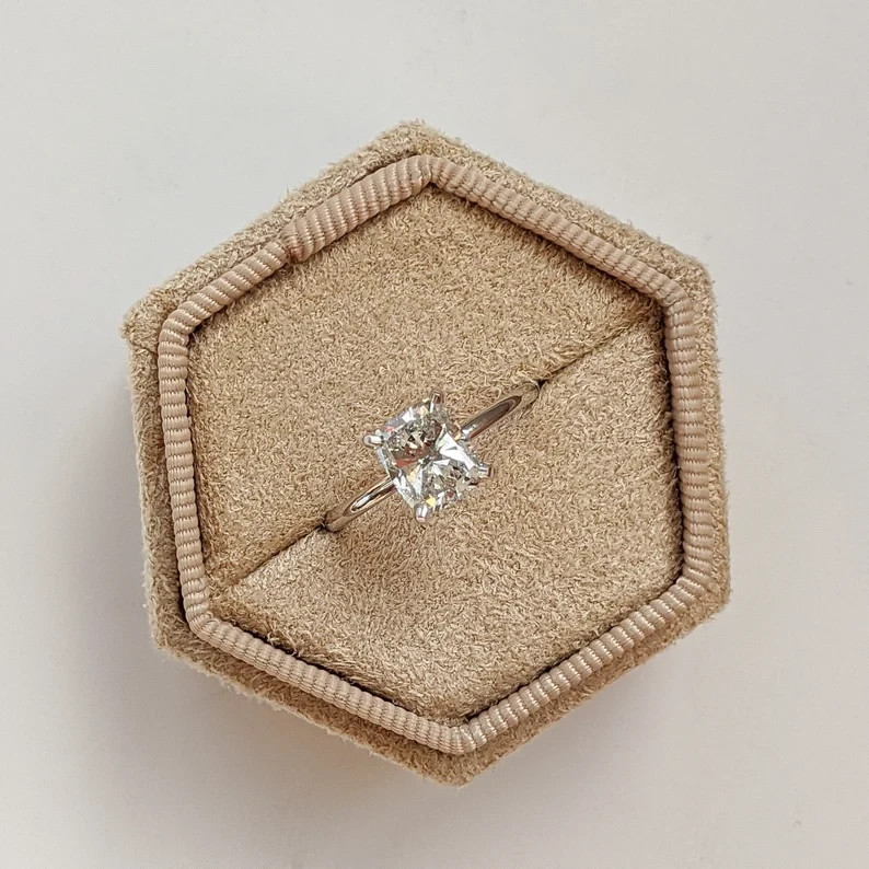 Birthday Solitaire Natural Diamond Ring 14K White Gold 1.50Ct Cushion Cut UGL