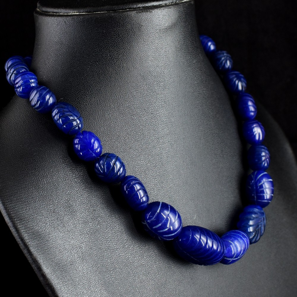 Excellent Carved Blue Sapphire 465.00 Cts Beaded Jewelery Necklace RK 26 E734