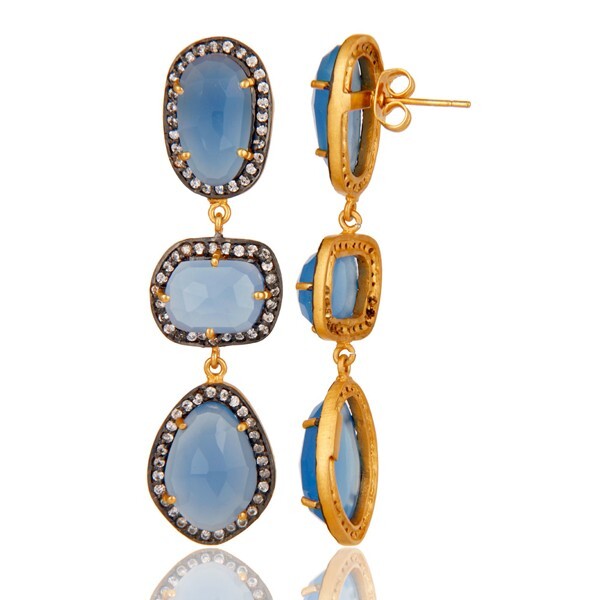 Three Shape Dangle Earrings 18k Gold Plated Multi Unshape Stone Brass Earrings