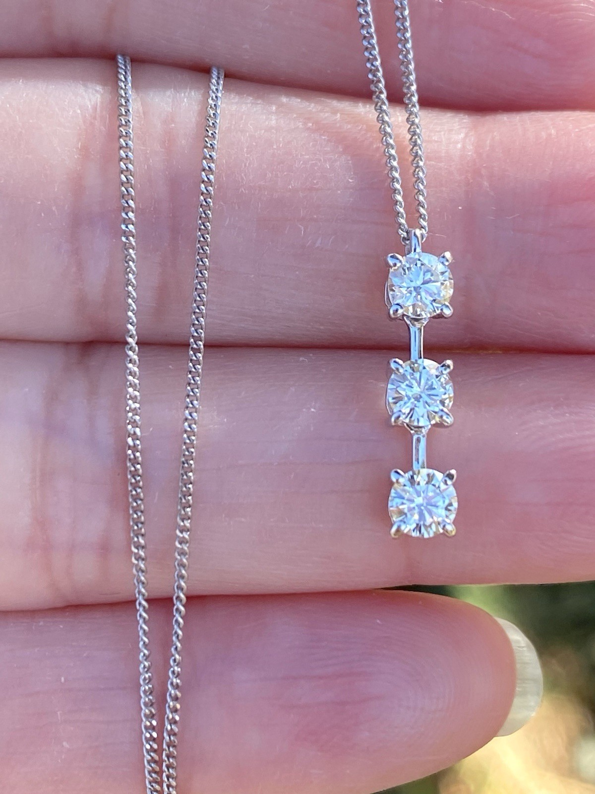 Platinum 0.57TCW 100% Natural Diamond 3-stones Pendant Necklace