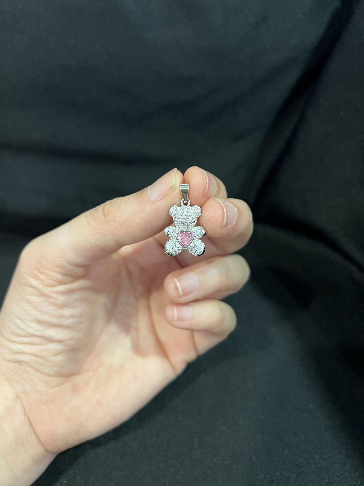 925 Sterling Silver Women Girls Baby Child Pink Heart Teddy Bear Pendant Charm