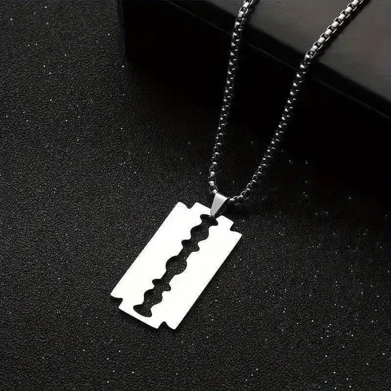 Simple Razor Blade Jewelry Gothic Silvery Pendant Necklace (Not Sharp)