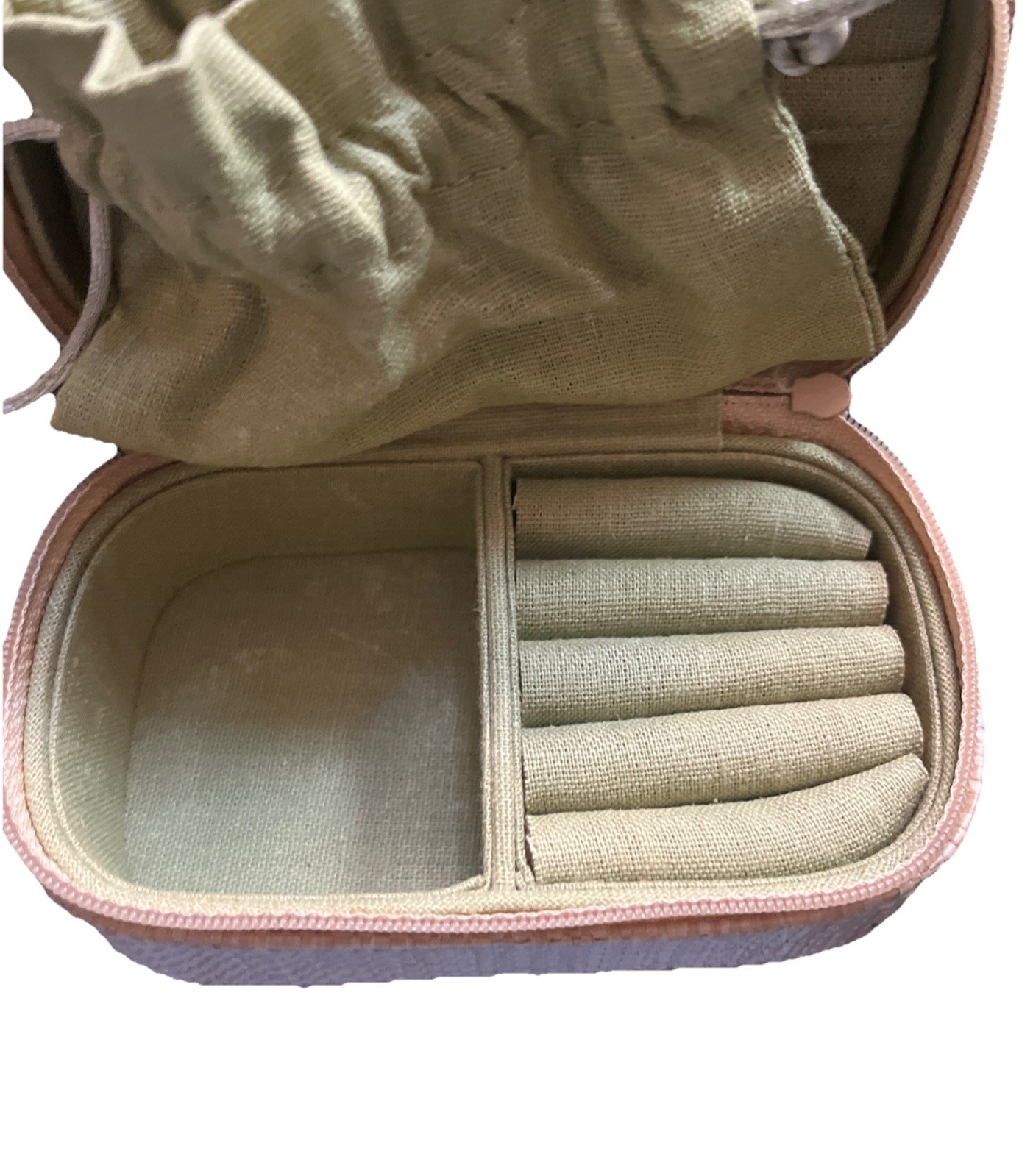 Jewelry Travel Case Box BAMBOO TYPE ZIPPER Tropical Palm Tree Small Bag Vintage