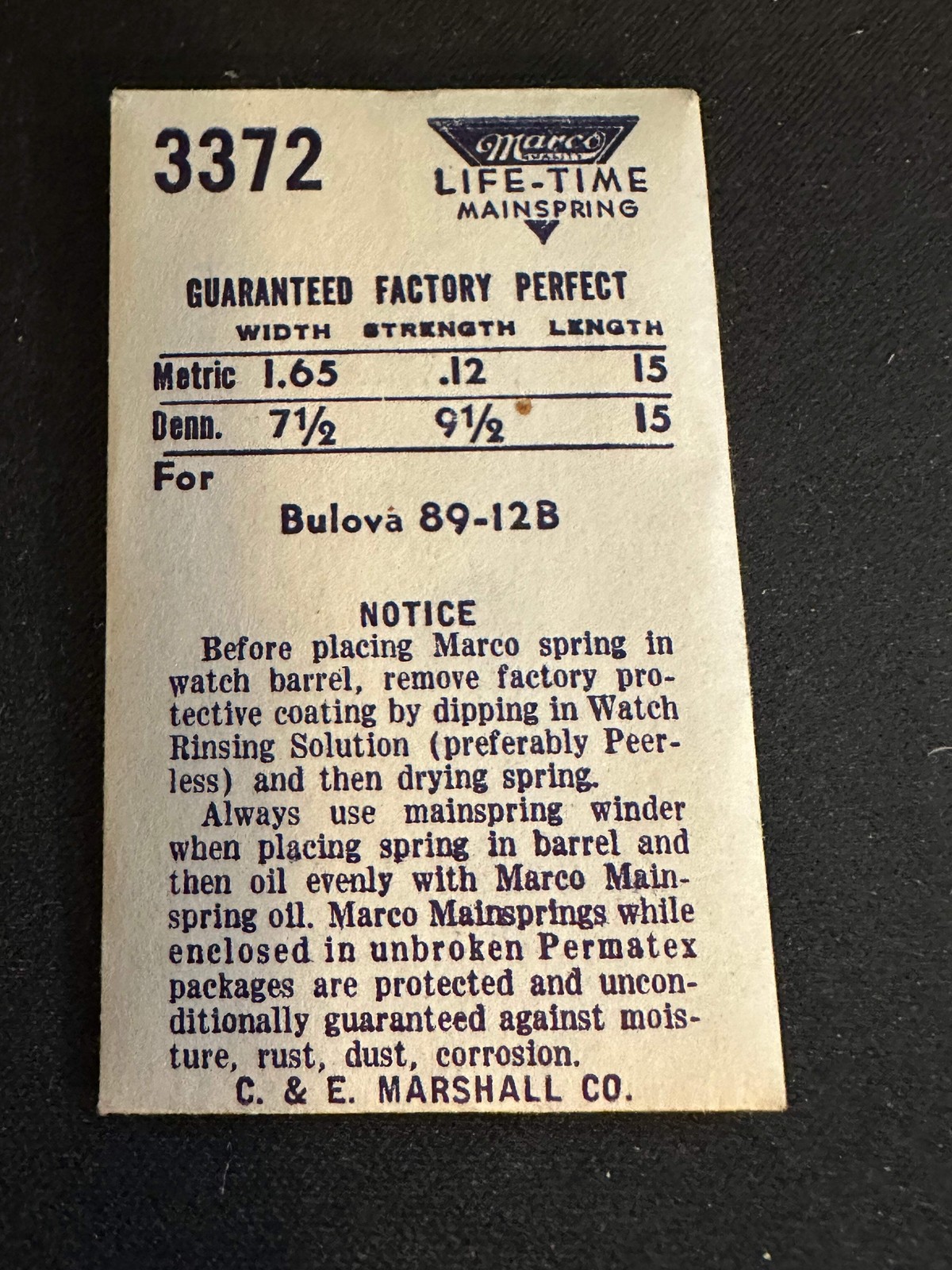 Marco Mainspring #3372 for Bulova 12B, Junghans 89 Alarm – Steel