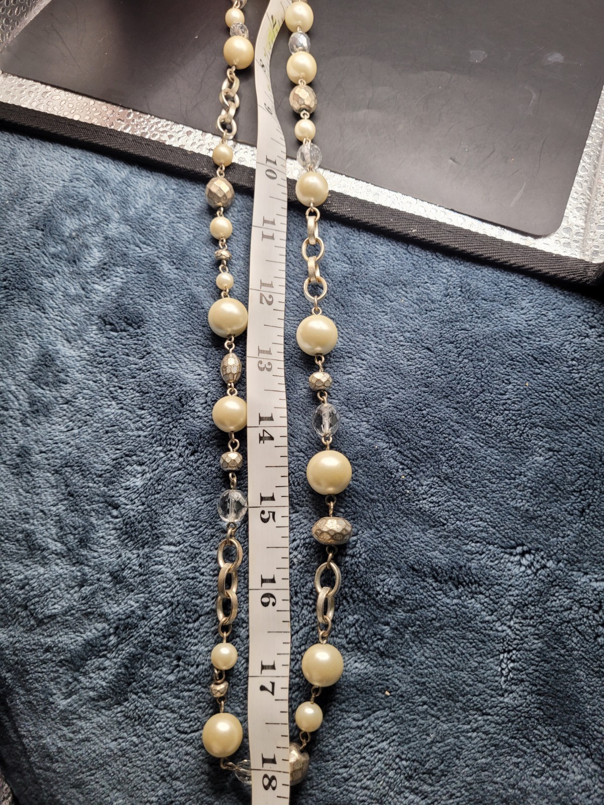 White House Black Market Layered Faux Pearl Bead Necklace Silver Tone