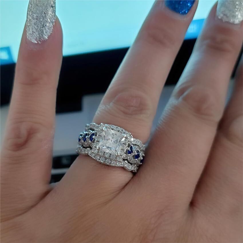 5C 3PC Diamond Simulated Wedding Engagement Ring Set Womens Bridal Set Size 5-9