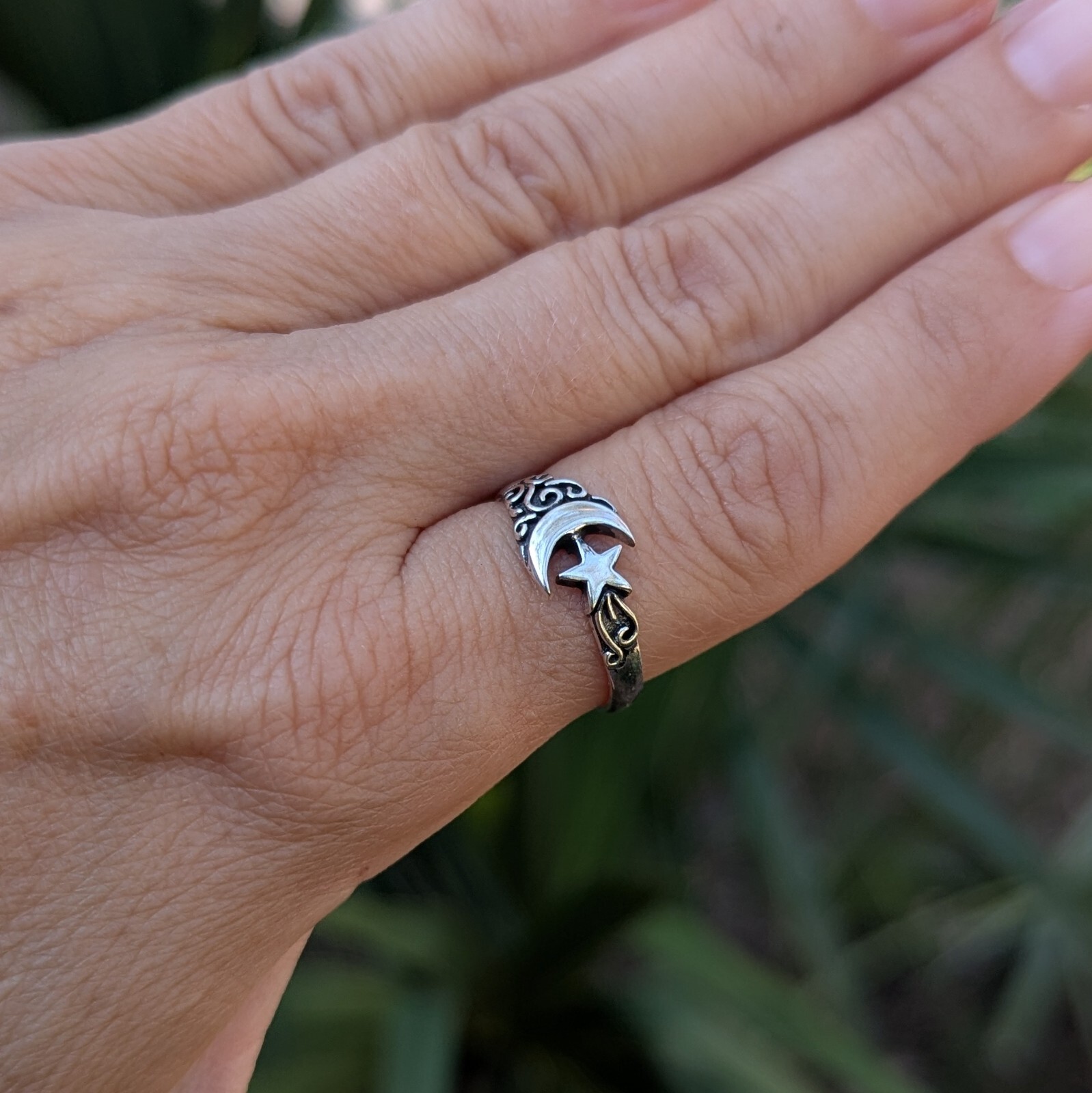 Sterling Silver 925 Sailor Crescent Moon & Star Ring Size 5.75, 7, 8, 8.5, 9.5