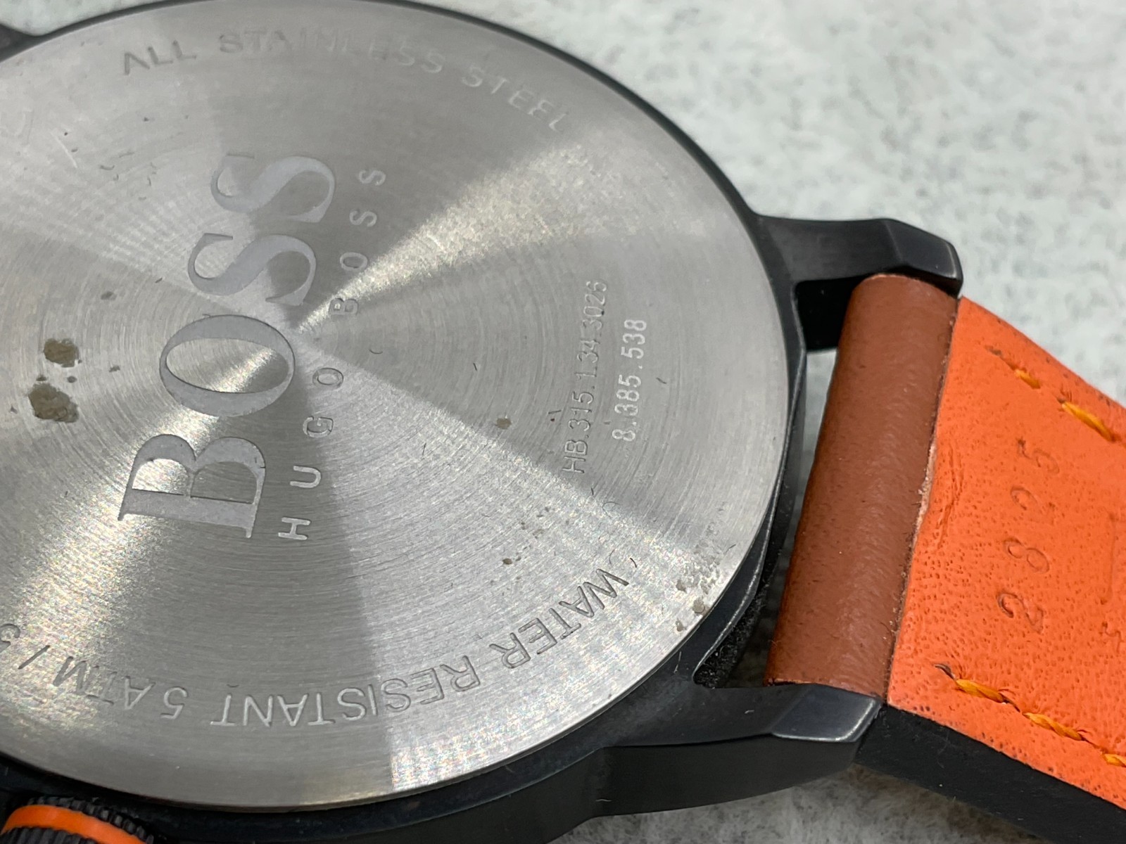 Hugo Boss Men’s Watch Quartz Analogue Brown & Orange Strap Working With Box N5