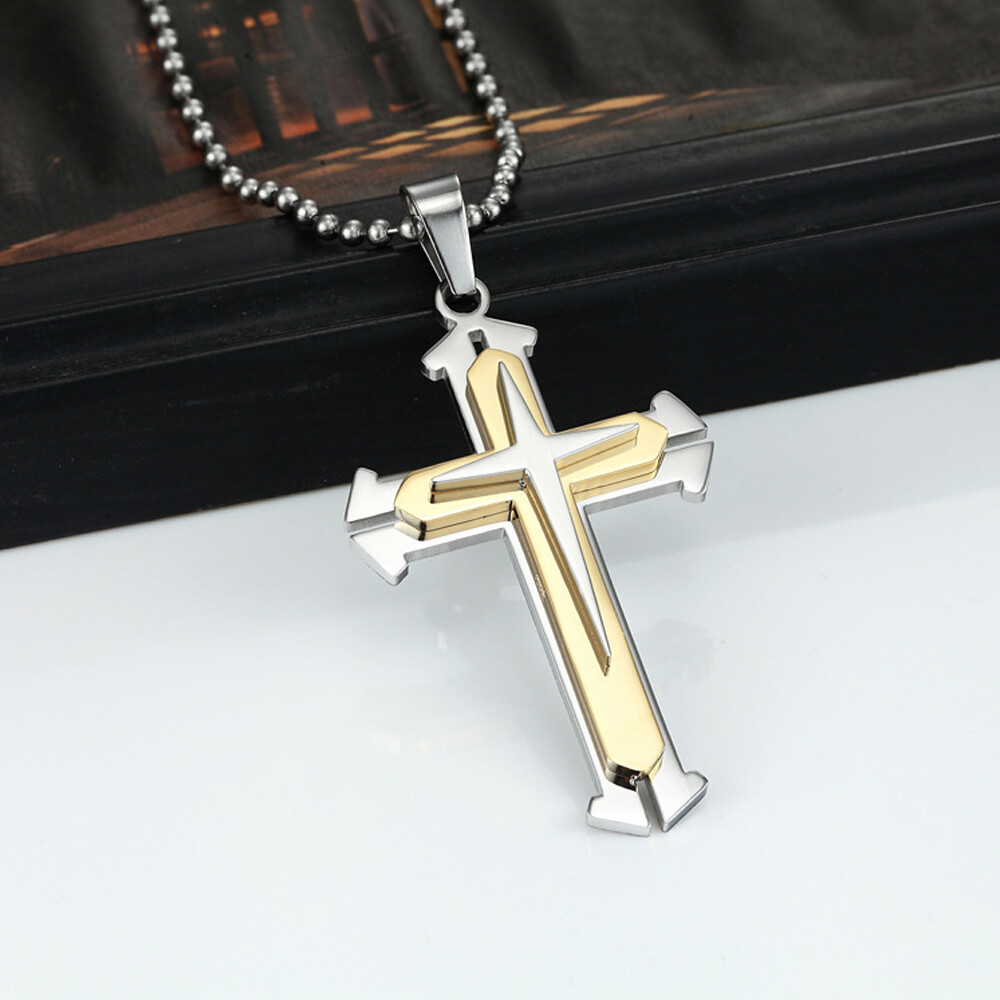 Cool Crucifix Necklace Stainless Steel Cross Pendant Necklace for Men Boys Gift