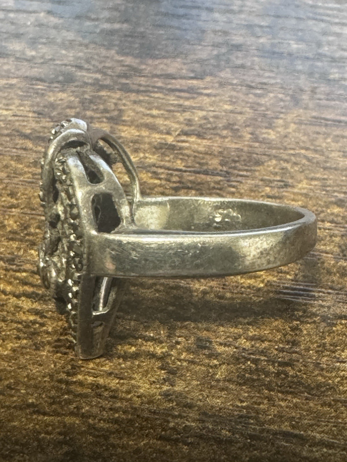 Vintage 925 Sterling Silver Marcasite Heart And Floral Ring Size 6.75