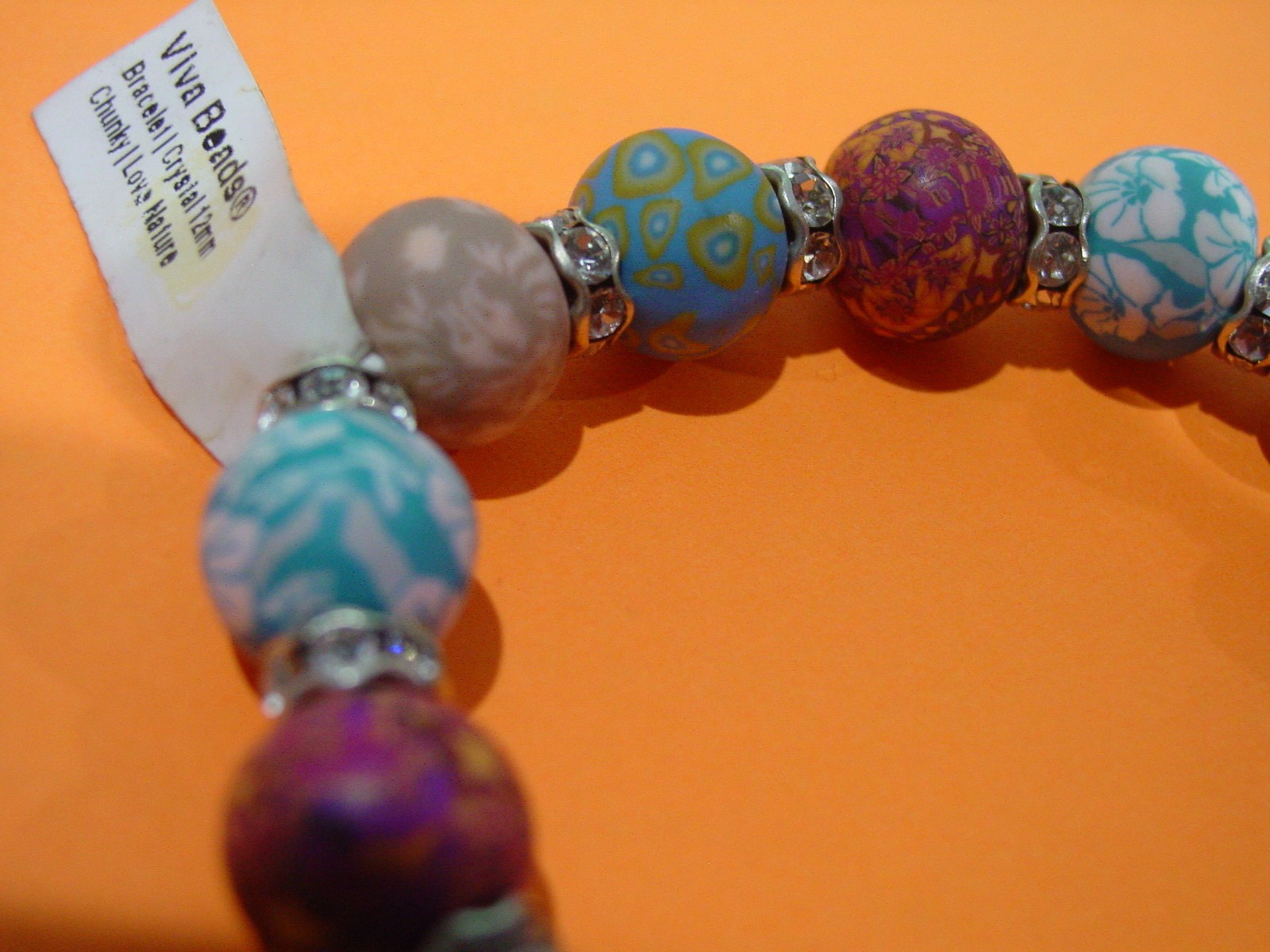 Viva Beads Blue Silver Clay Chunky Love Nature Beaded Stretch Bracelet NWT