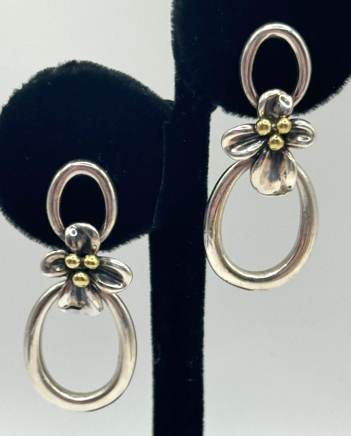 Ann King Sterling Silver 18K Accent Flower Floral Dangle Earrings