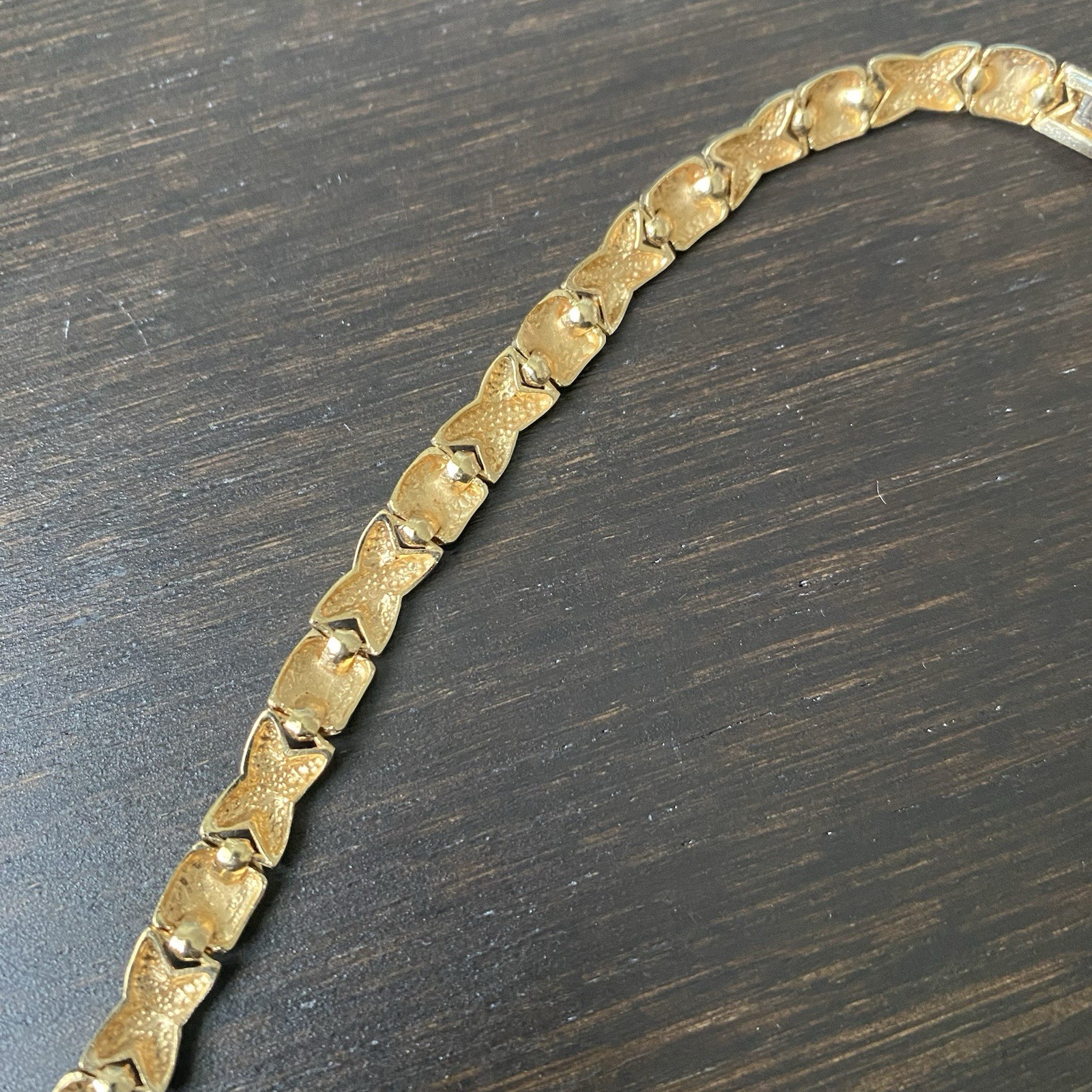 Vintage FAS 925 Starling Silver Vermeil XO Pattern Necklace Approx 18”L & 29g