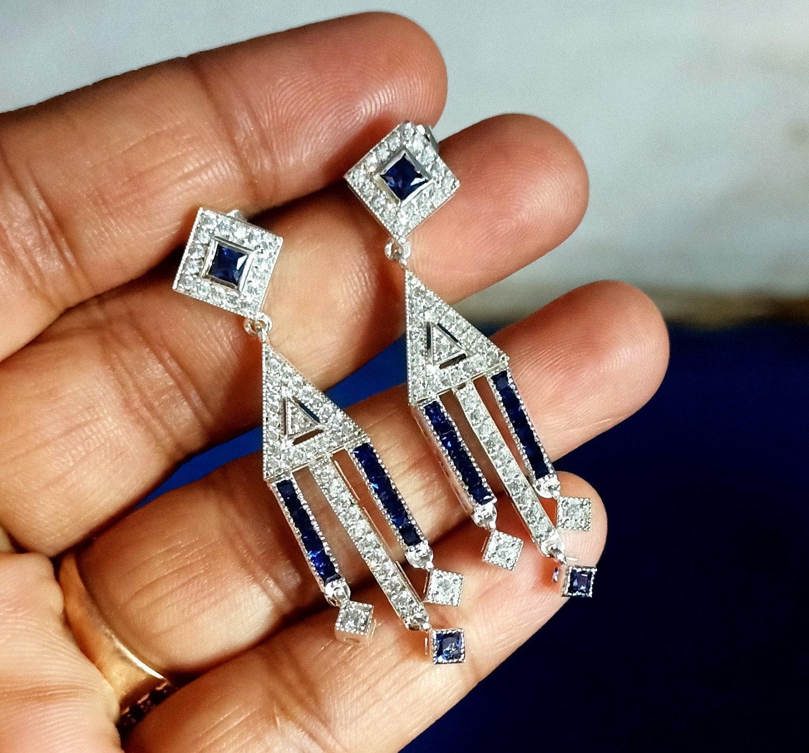 2Ct Lab Created Blue Sapphire Drop & Dangle Earrings 14K White Gold Plated